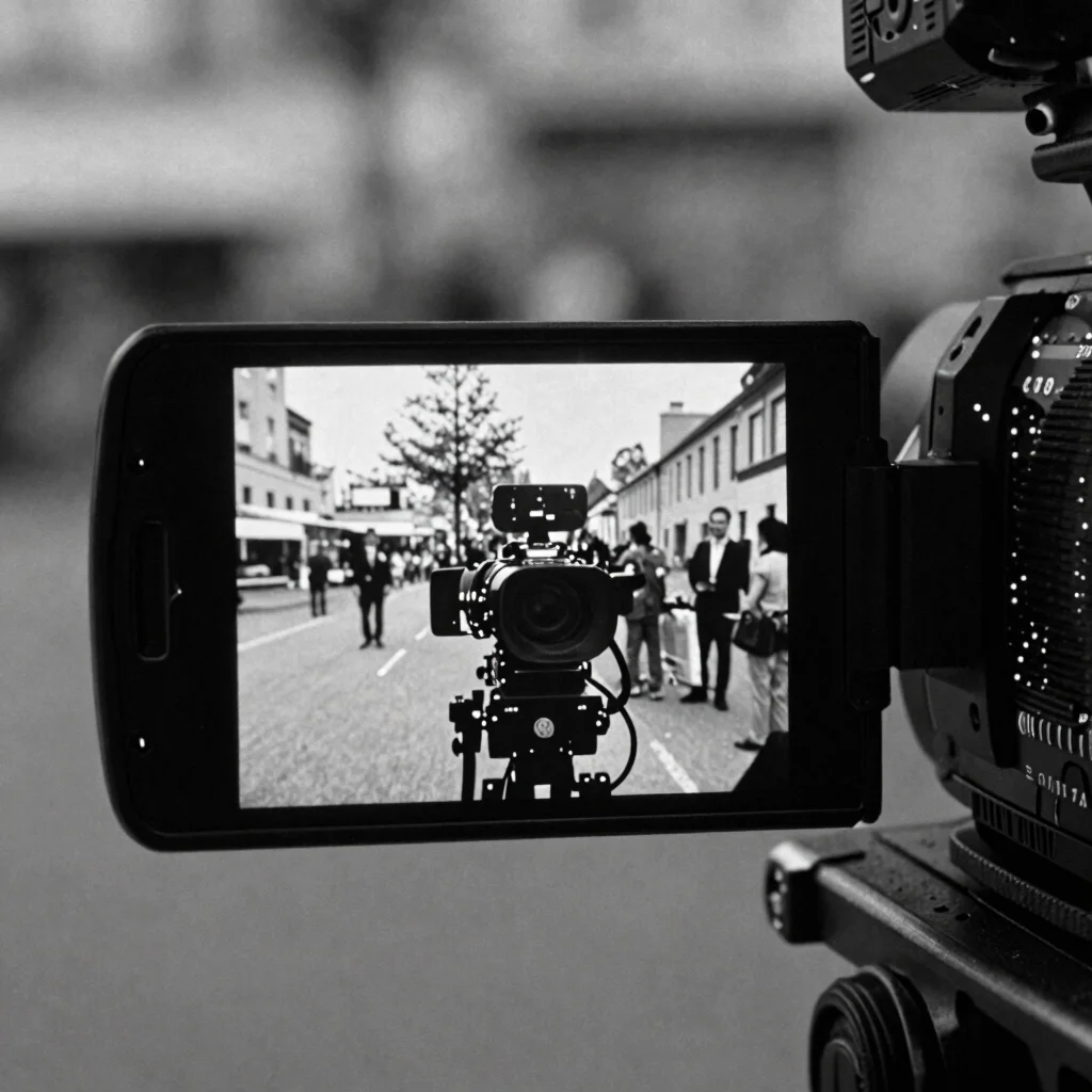 Black and white cinematic 35mm frame, high contrast: a vertical 9
